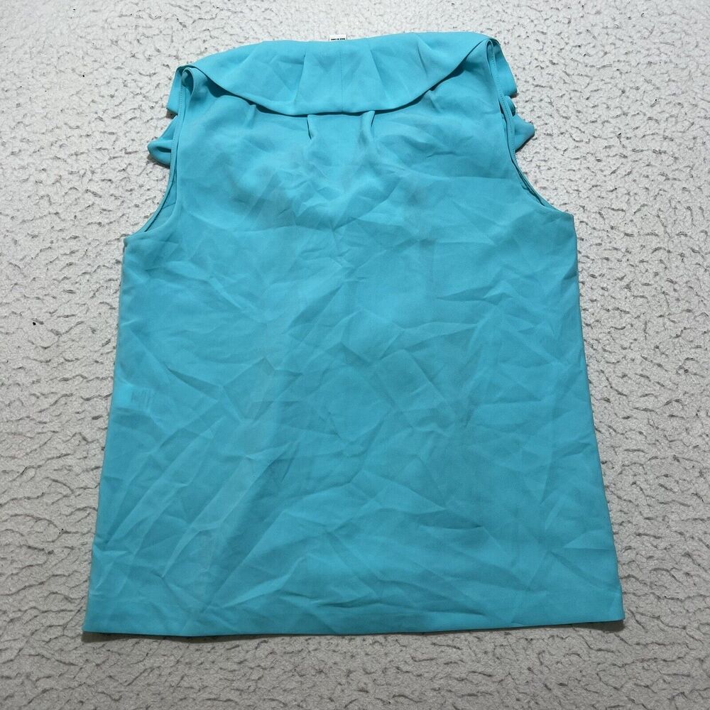 Diane Von Furstenberg Women's 4 Lightweight Ruffled Blouse Blue Sleeveless Top - Picture 8 of 12